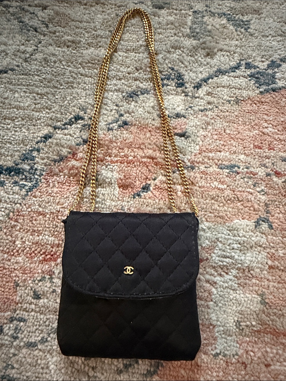 CHANEL Black Quilted mini microbag with Gold Chain Strap